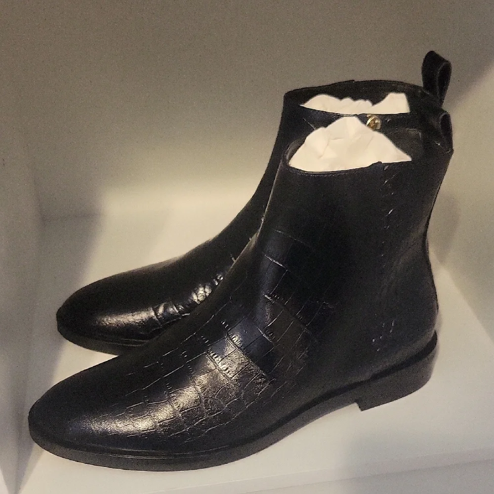 Club Monico Italy Sz36 (Us 6.5-7) Black Crocodile Pattern Side Zip Ankle Boots - Picture 4 of 6